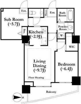 河田町ガーデン 2-1406 間取り図