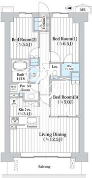 アビティグランデ砧 A-502 間取り図