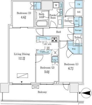 パークタワー晴海 20階72.80㎡ 間取り図