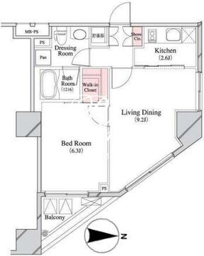 パークキューブ八丁堀 1508 間取り図