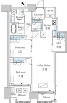レガシス中目黒 1406 間取り図