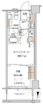 プライムネクサス大森北 340 間取り図