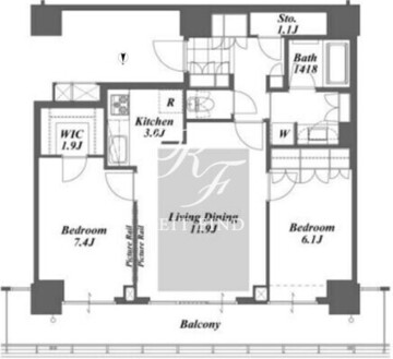 ブリリアイストタワー勝どき 31階69.57㎡ 間取り図
