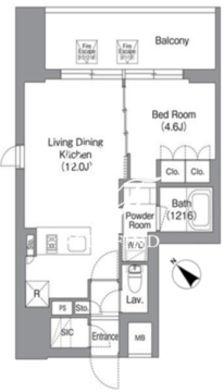 バウスフラッツ蔵前 1401 間取り図