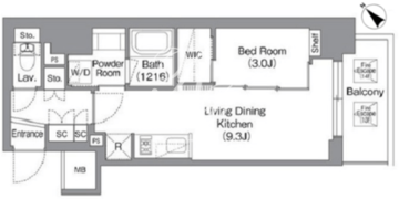 バウスフラッツ蔵前 1204 間取り図
