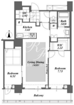 ブリリアイストタワー勝どき 27階74.82㎡ 間取り図