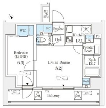 フィシオ飯田橋 1201 間取り図