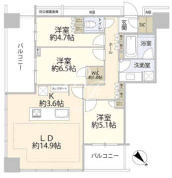 WORLD TOWER RESIDENCE 16階80.73㎡ 間取り図