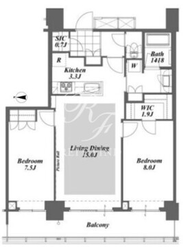 ブリリアイストタワー勝どき 34階74.38㎡ 間取り図