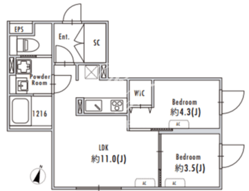 グランパセオ目黒花房山 305 間取り図