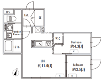 グランパセオ目黒花房山 405 間取り図