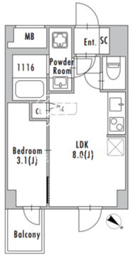 グランパセオ上野毛 304 間取り図