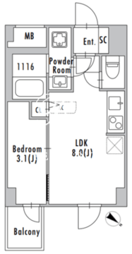 グランパセオ上野毛 203 間取り図