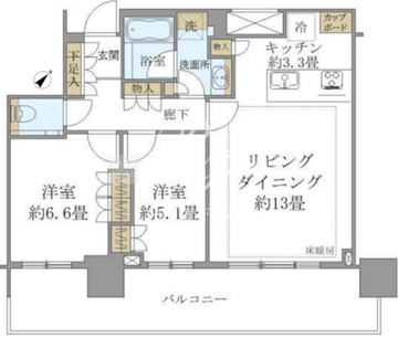 ブリリアタワー浜離宮 2507 間取り図