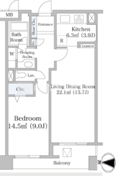ヨコソーレインボータワーハイツ 1602 間取り図