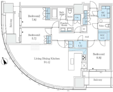 麻布台ヒルズレジデンスＢ棟 2813 間取り図