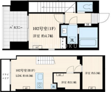 Skuld神楽坂 102 間取り図