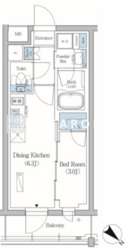 プライムブリス品川旗の台 407 間取り図