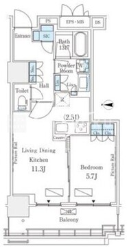ロイヤルパークス品川 1508 間取り図