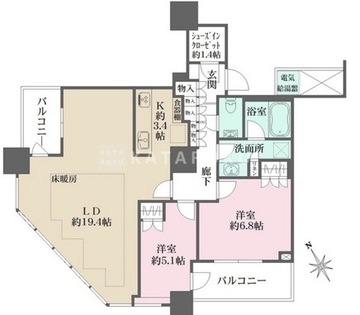 ザ・パークハウス西新宿タワー60 1909 間取り図