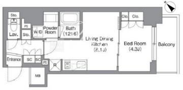 バウスフラッツ蔵前 204 間取り図