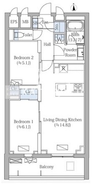 モクシオンプレミアム四谷大京町 202 間取り図