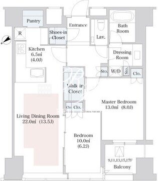 セントラルパークタワー・ラ・トゥール新宿 1302 間取り図