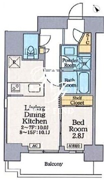 ワンルーフフラット門前仲町 1301 間取り図