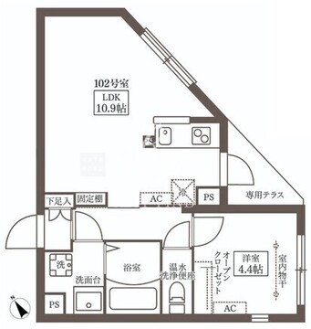 ココキューブ武蔵新田 102 間取り図