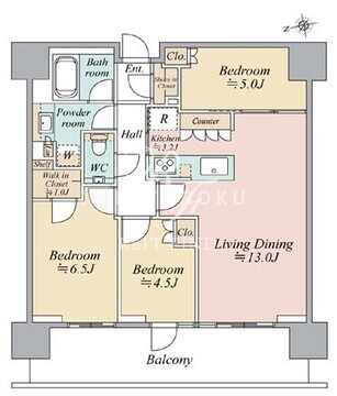 リビオタワー品川 25階71.78㎡ 間取り図