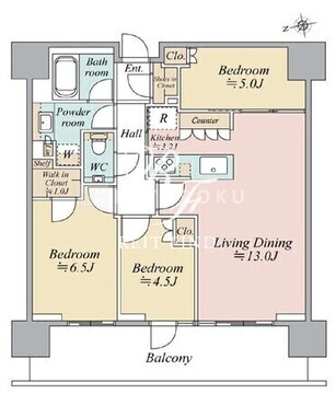 リビオタワー品川 30階71.78㎡ 間取り図