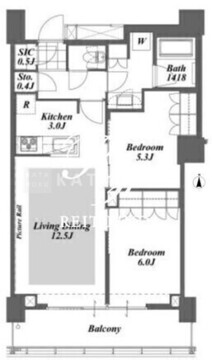 ブリリアイストタワー勝どき 29階62.40㎡ 間取り図