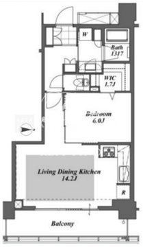 ブリリアイストタワー勝どき 37階49.44㎡ 間取り図