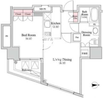 パークキューブ八丁堀 305 間取り図