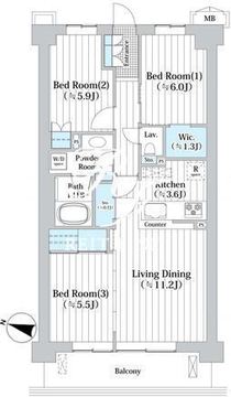 アビティグランデ砧 A-404 間取り図