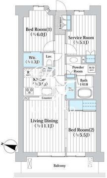 アビティグランデ砧 A-407 間取り図