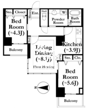 河田町ガーデン 1-1416 間取り図