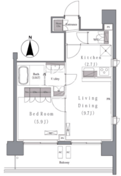 プレジリア新富町 307 間取り図