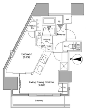 ザ・パークハビオ麻布十番 607 間取り図