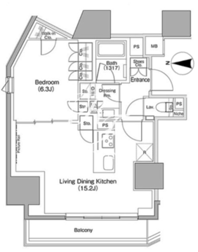ザ・パークハビオ麻布十番 1202 間取り図