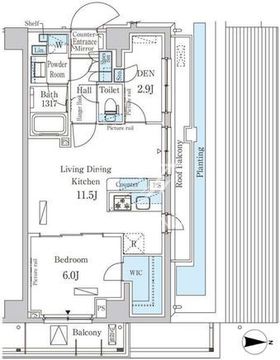 パークアクシス市谷加賀町 405 間取り図