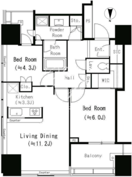 パークタワー錦糸町 411 間取り図