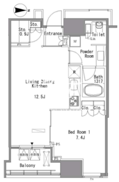 ホワイトタワー浜松町 1508 間取り図