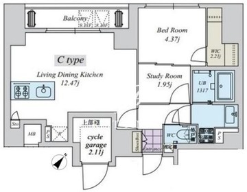 クリアル日本橋浜町 1101 間取り図