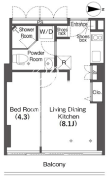 ウエリスアーバン品川タワー 2203 間取り図