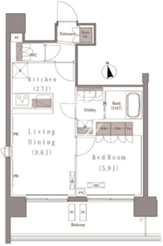 プレジリア新富町 610 間取り図