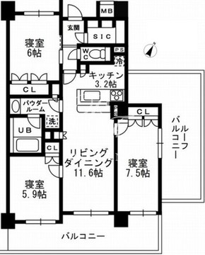 シャンピアグランデ深沢 607 間取り図