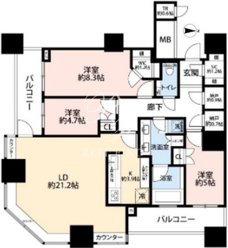 パークタワーグランスカイ 3708 間取り図