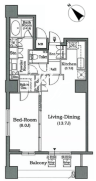 ホライズンプレイス赤坂 1402 間取り図