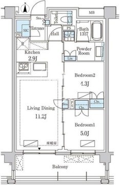 グランドゥールプレミアム代々木大山 104 間取り図